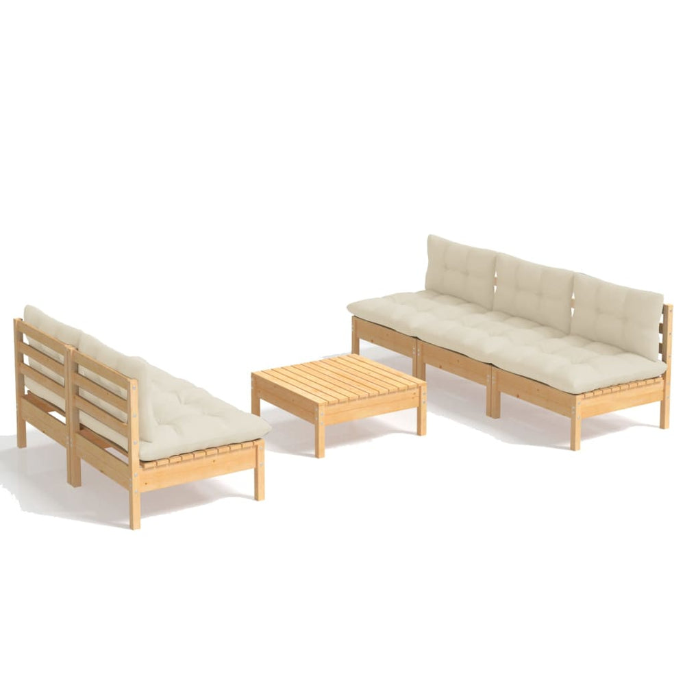 Set Mobilier Grădină Cu Perne Crem, 6 Piese, Lemn Masiv De Pin