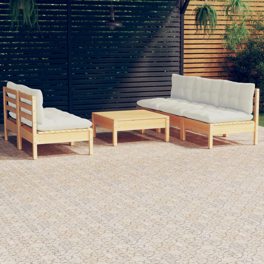 Set Mobilier Grădină Cu Perne Crem, 6 Piese, Lemn Masiv De Pin