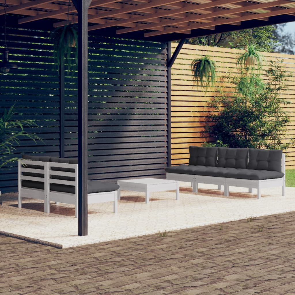 Set Mobilier Grădină Cu Perne Crem, 6 Piese, Lemn Masiv De Pin