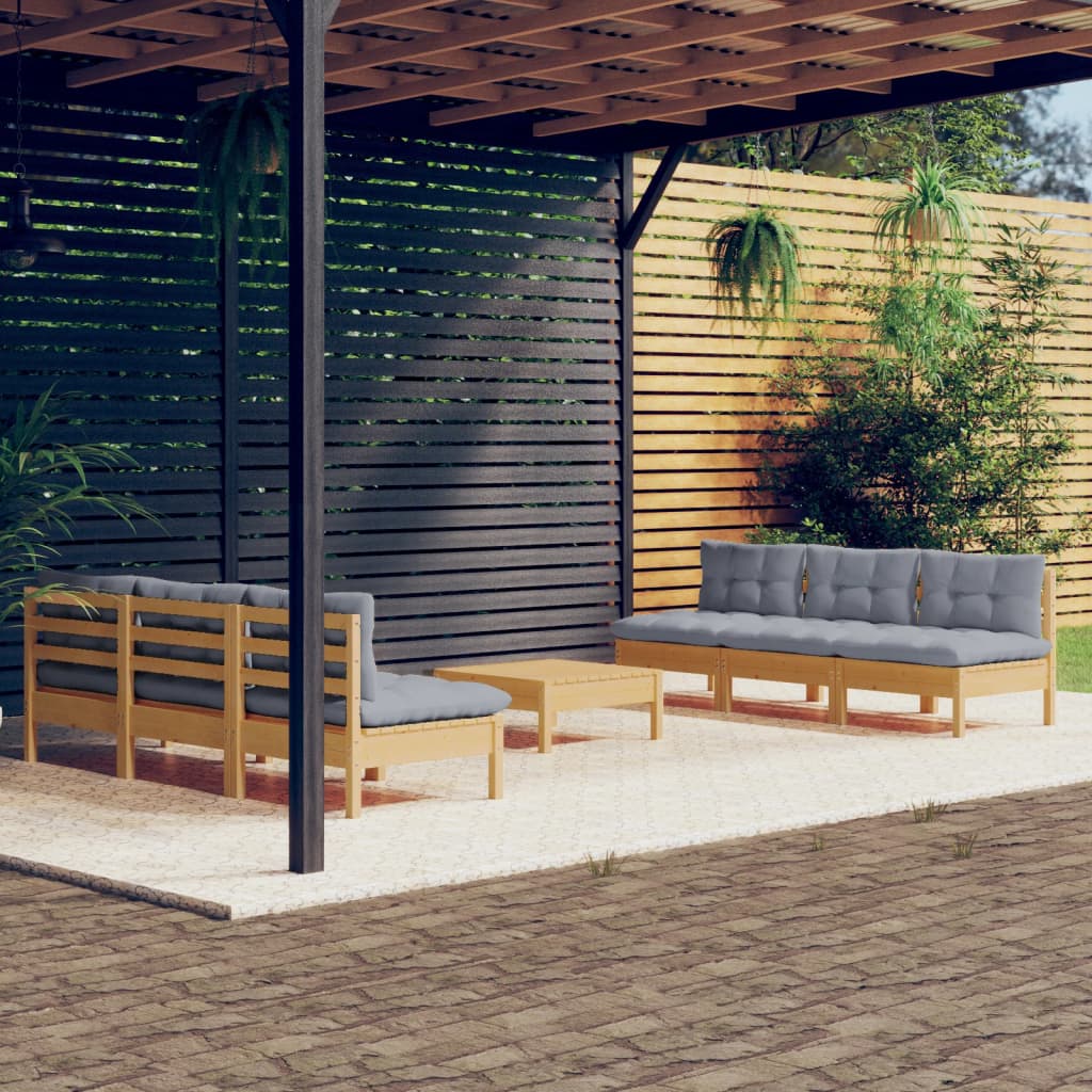 Set Mobilier Grădină Cu Perne Antracit, 7 Piese, Lemn Masiv Pin