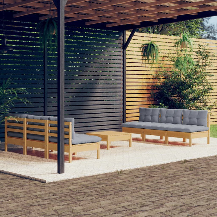 Set Mobilier Grădină Cu Perne Antracit, 7 Piese, Lemn Masiv Pin