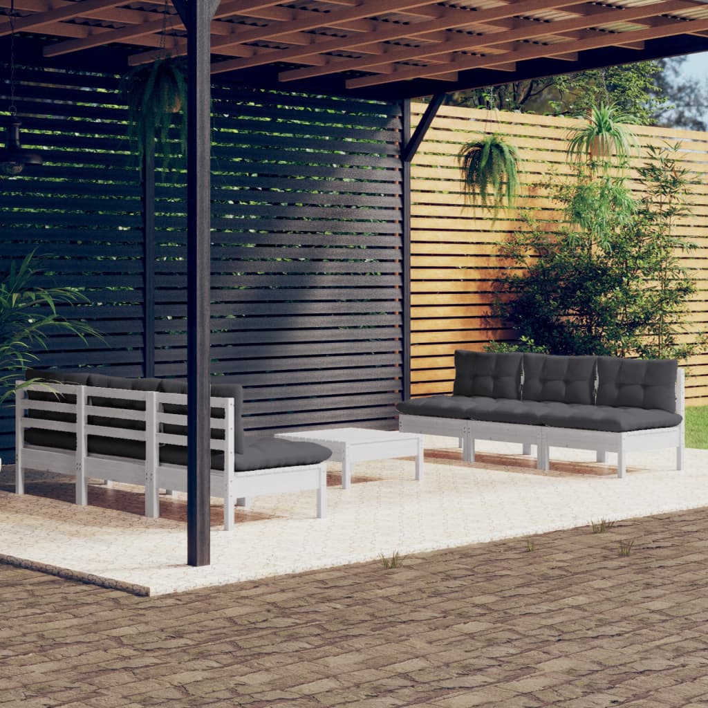 Set Mobilier Grădină Cu Perne Antracit, 7 Piese, Lemn Masiv Pin