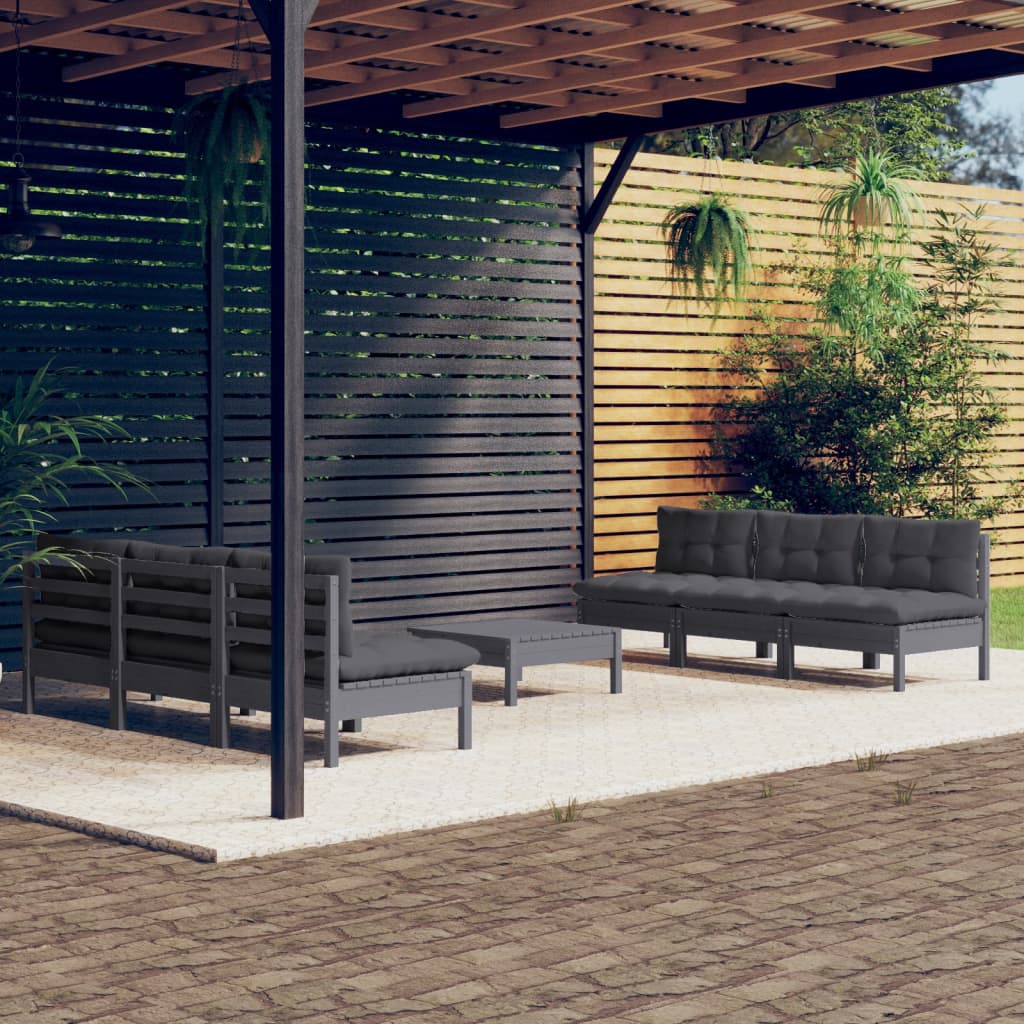 Set Mobilier Grădină Cu Perne Antracit, 7 Piese, Lemn Masiv Pin