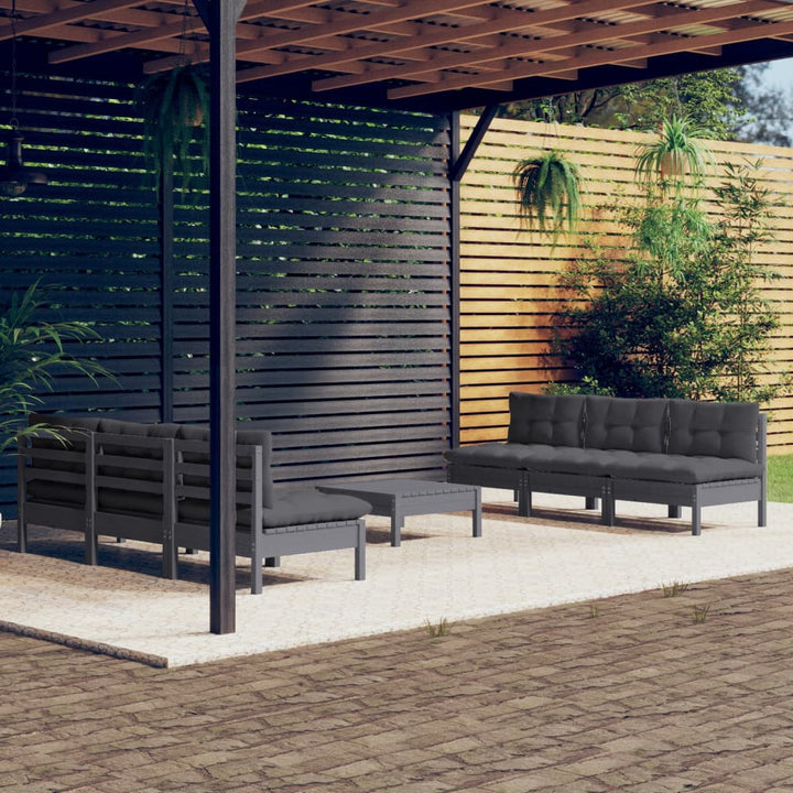 Set Mobilier Grădină Cu Perne Antracit, 7 Piese, Lemn Masiv Pin