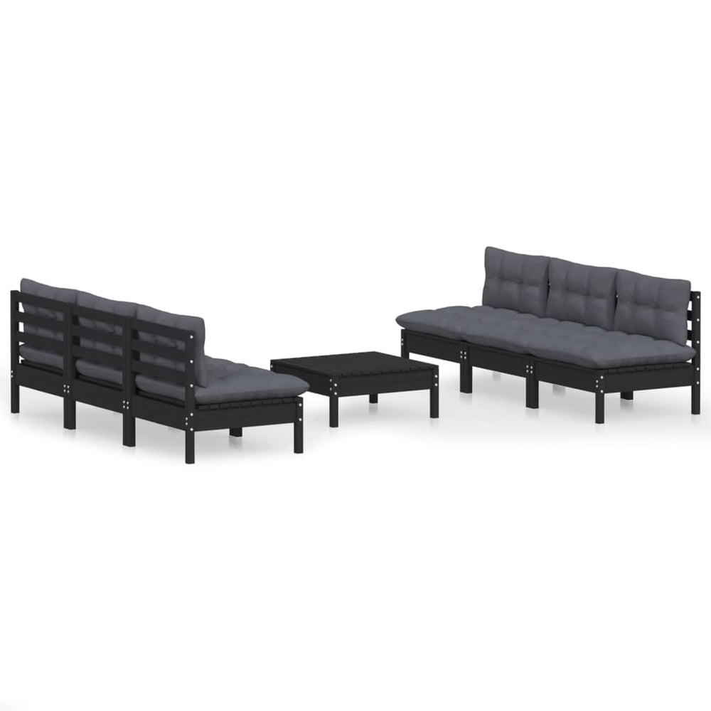 Set Mobilier Grădină Cu Perne Antracit, 7 Piese, Lemn Masiv Pin