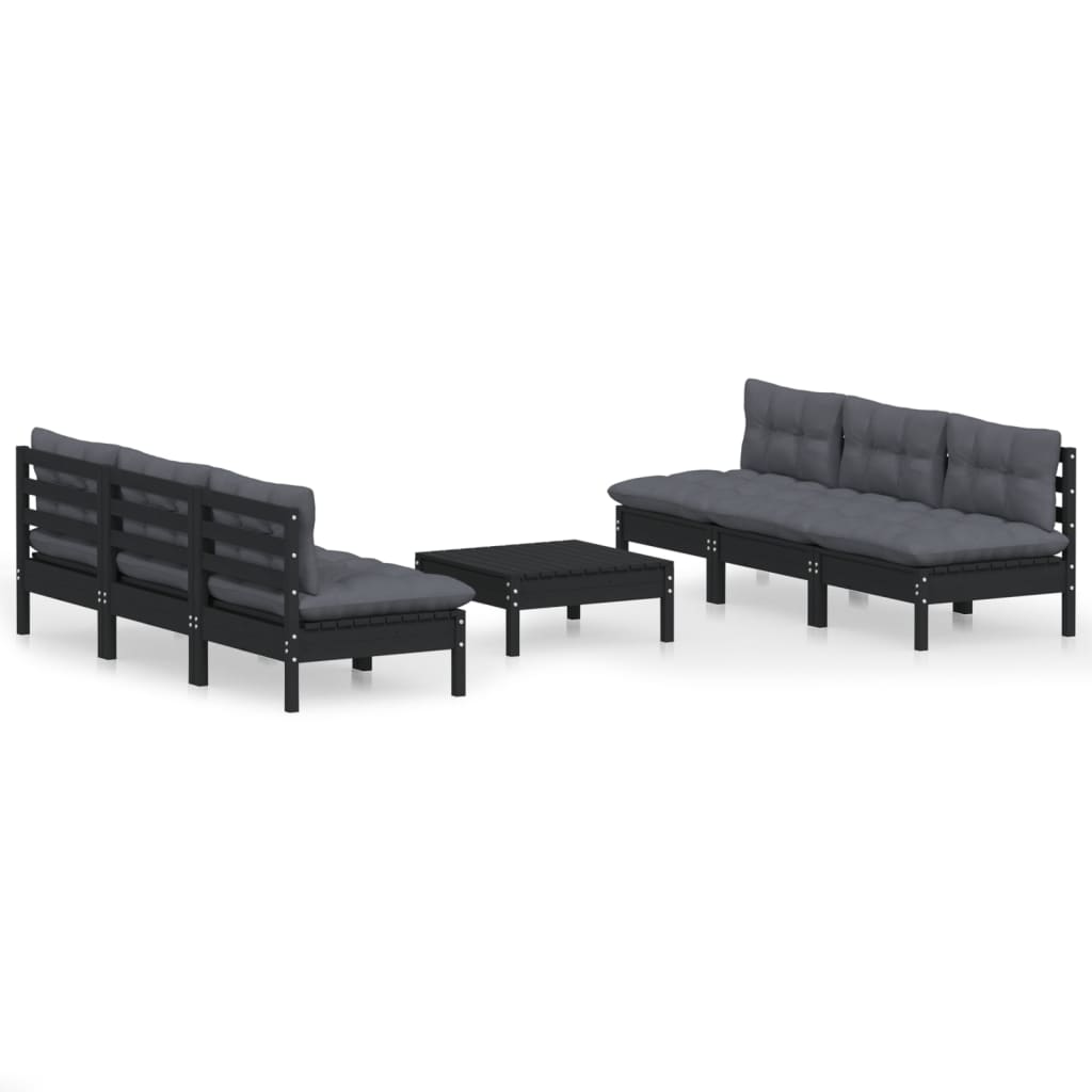 Set Mobilier Grădină Cu Perne Antracit, 7 Piese, Lemn Masiv Pin