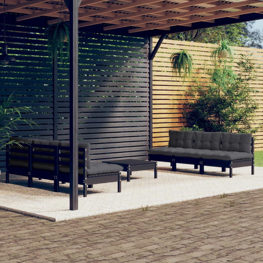 Set Mobilier Grădină Cu Perne Antracit, 7 Piese, Lemn Masiv Pin