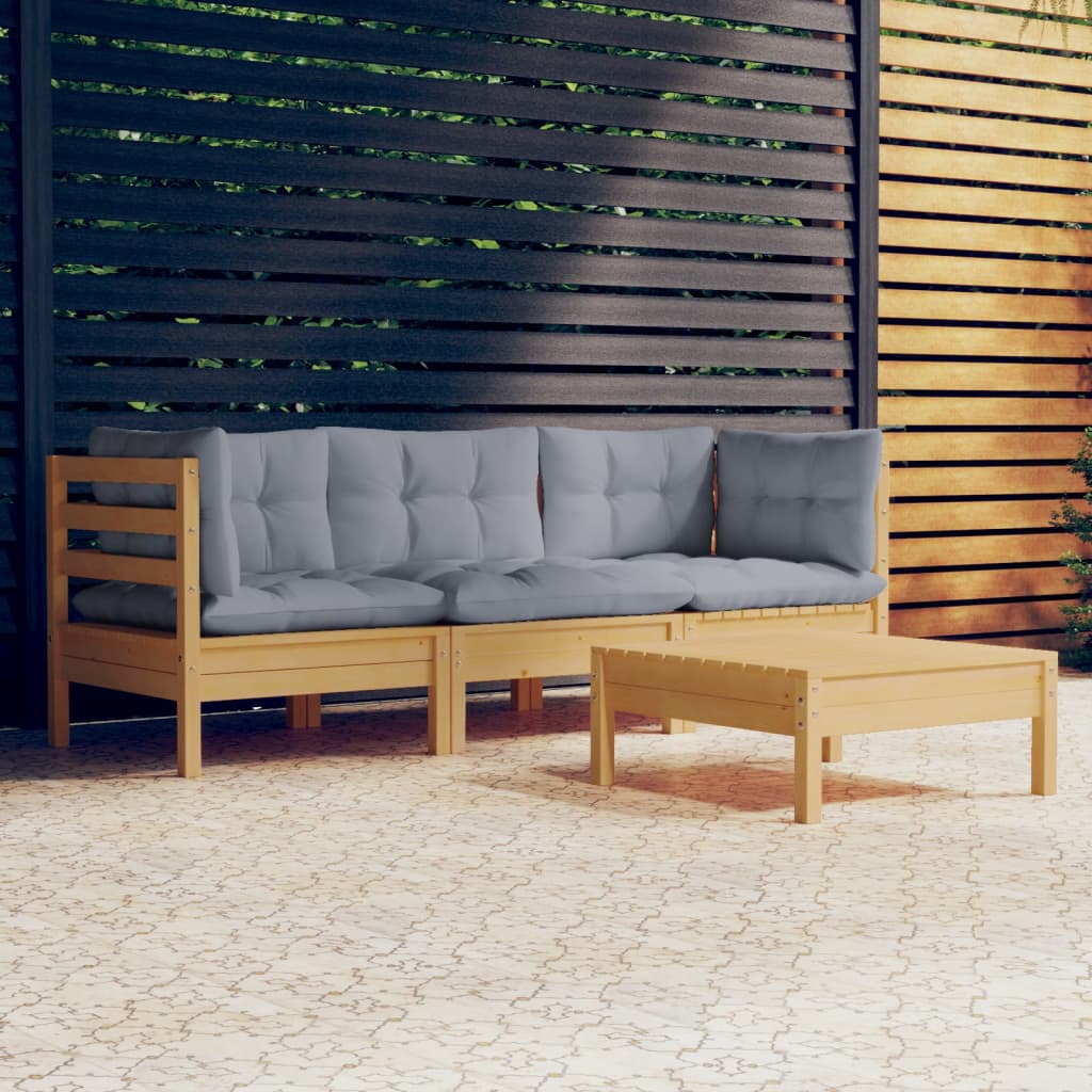 Set Mobilier Grădină Cu Perne Crem, 4 Piese, Lemn De Pin