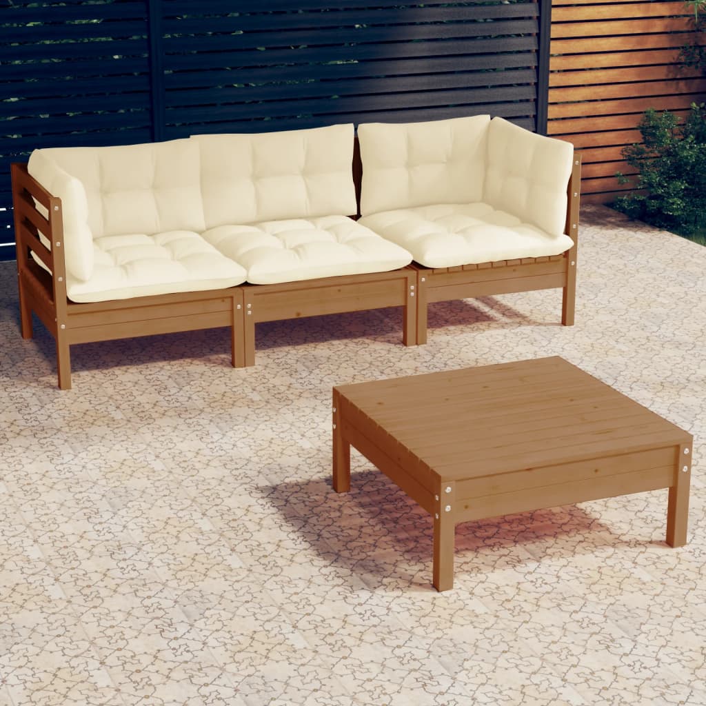 Set Mobilier Grădină Cu Perne Crem, 4 Piese, Lemn De Pin