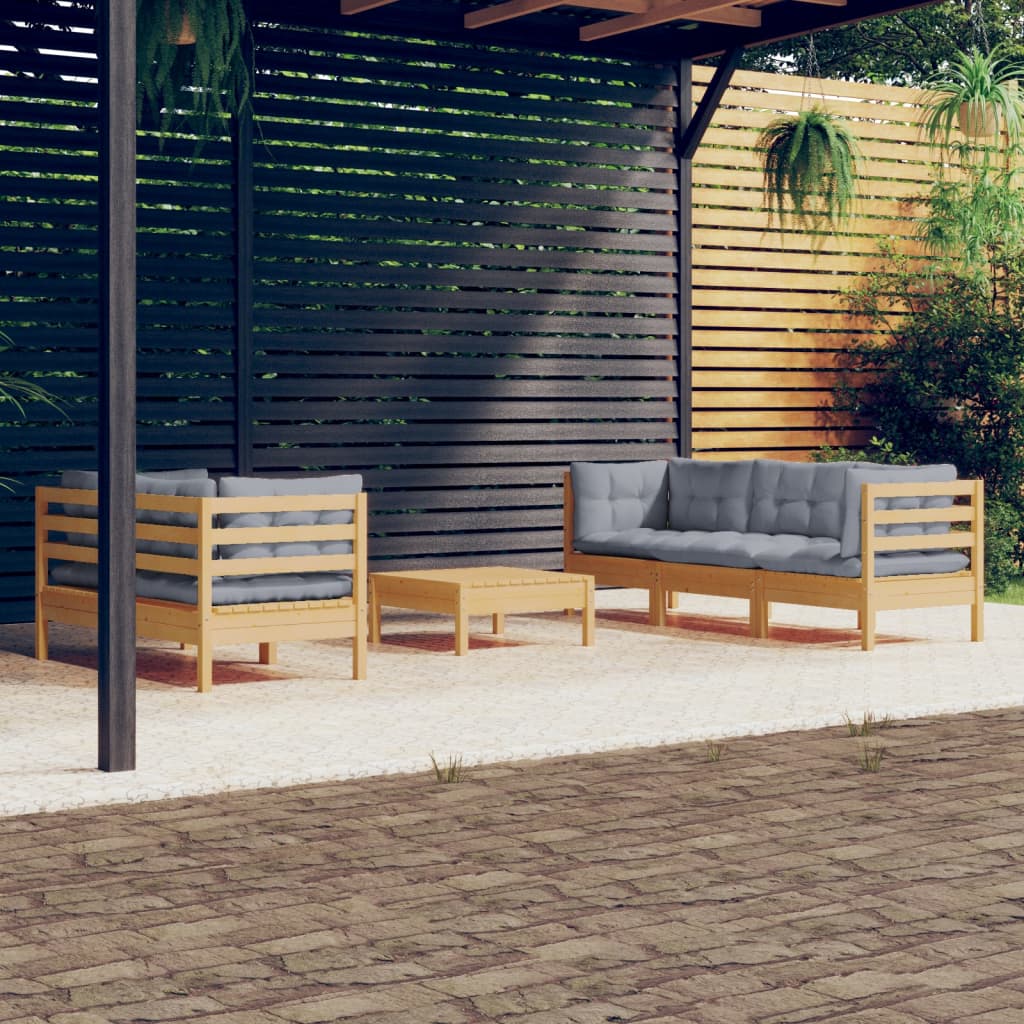 Set Mobilier Grădină Cu Perne Crem, 6 Piese, Lemn Masiv De Pin