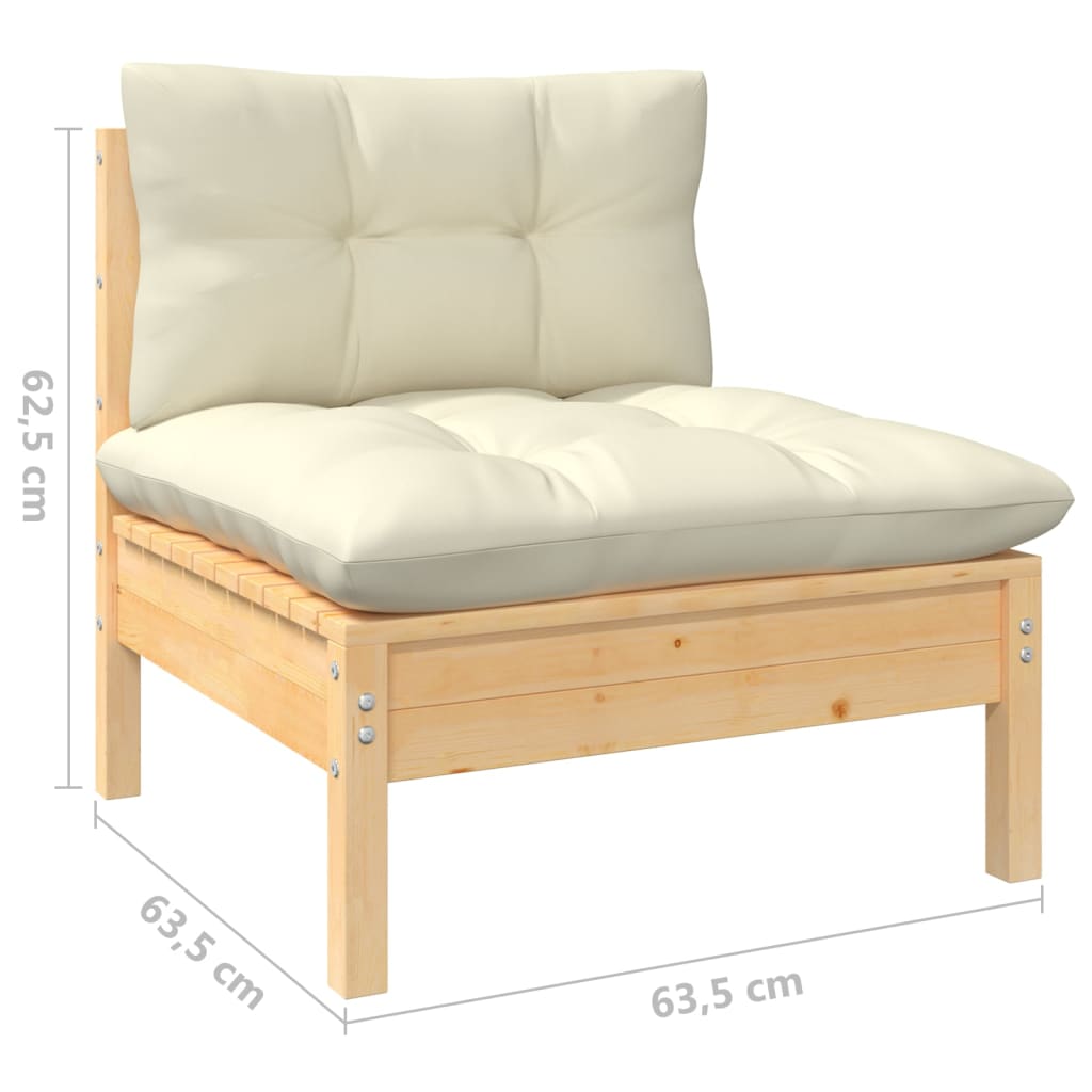 Set Mobilier Grădină Cu Perne Crem, 6 Piese, Lemn Masiv De Pin