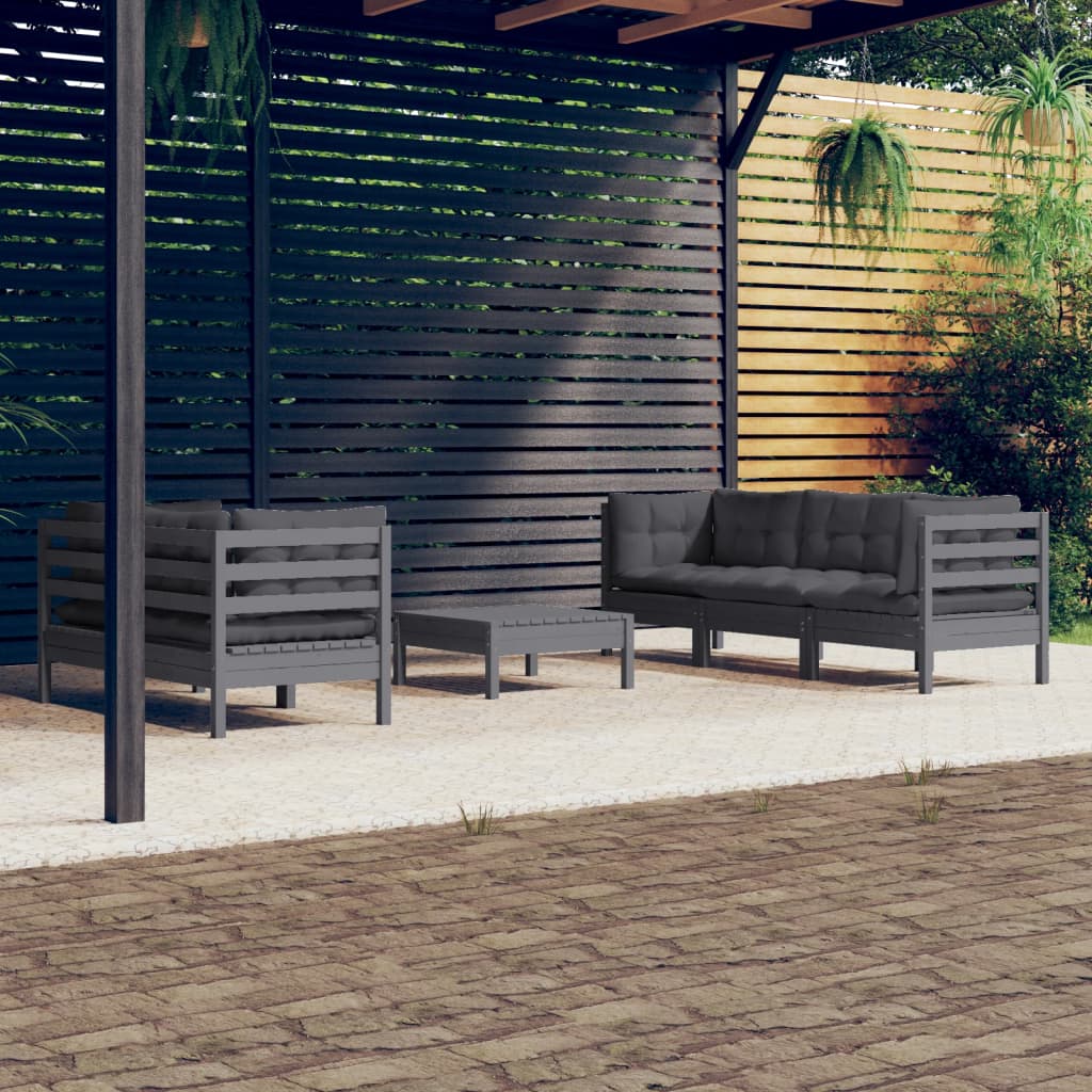 Set Mobilier Grădină Cu Perne Crem, 6 Piese, Lemn Masiv De Pin