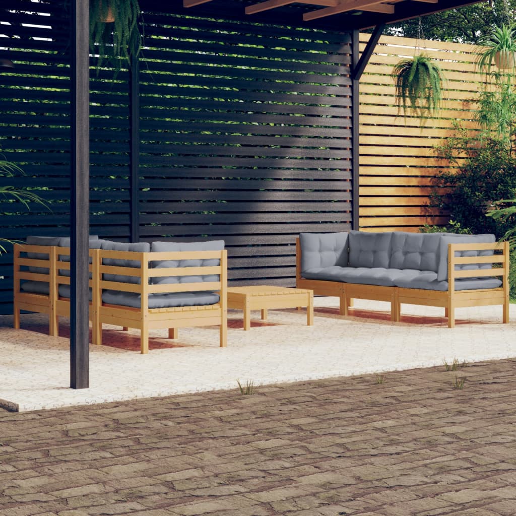 Set Mobilier Grădină Cu Perne Antracit, 7 Piese, Lemn Masiv Pin