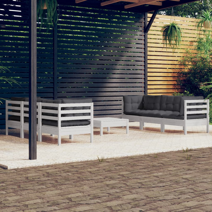 Set Mobilier Grădină Cu Perne Antracit, 7 Piese, Lemn Masiv Pin