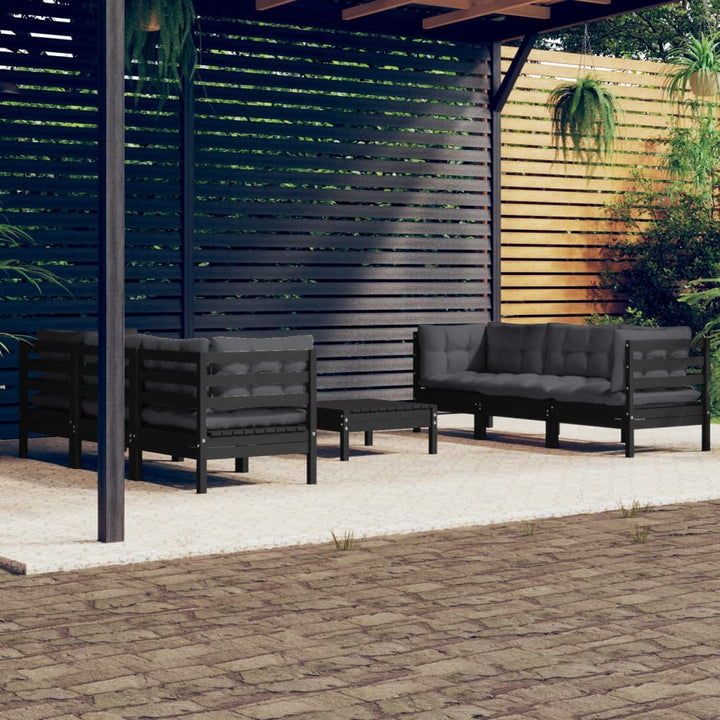Set Mobilier Grădină Cu Perne Antracit, 7 Piese, Lemn Masiv Pin