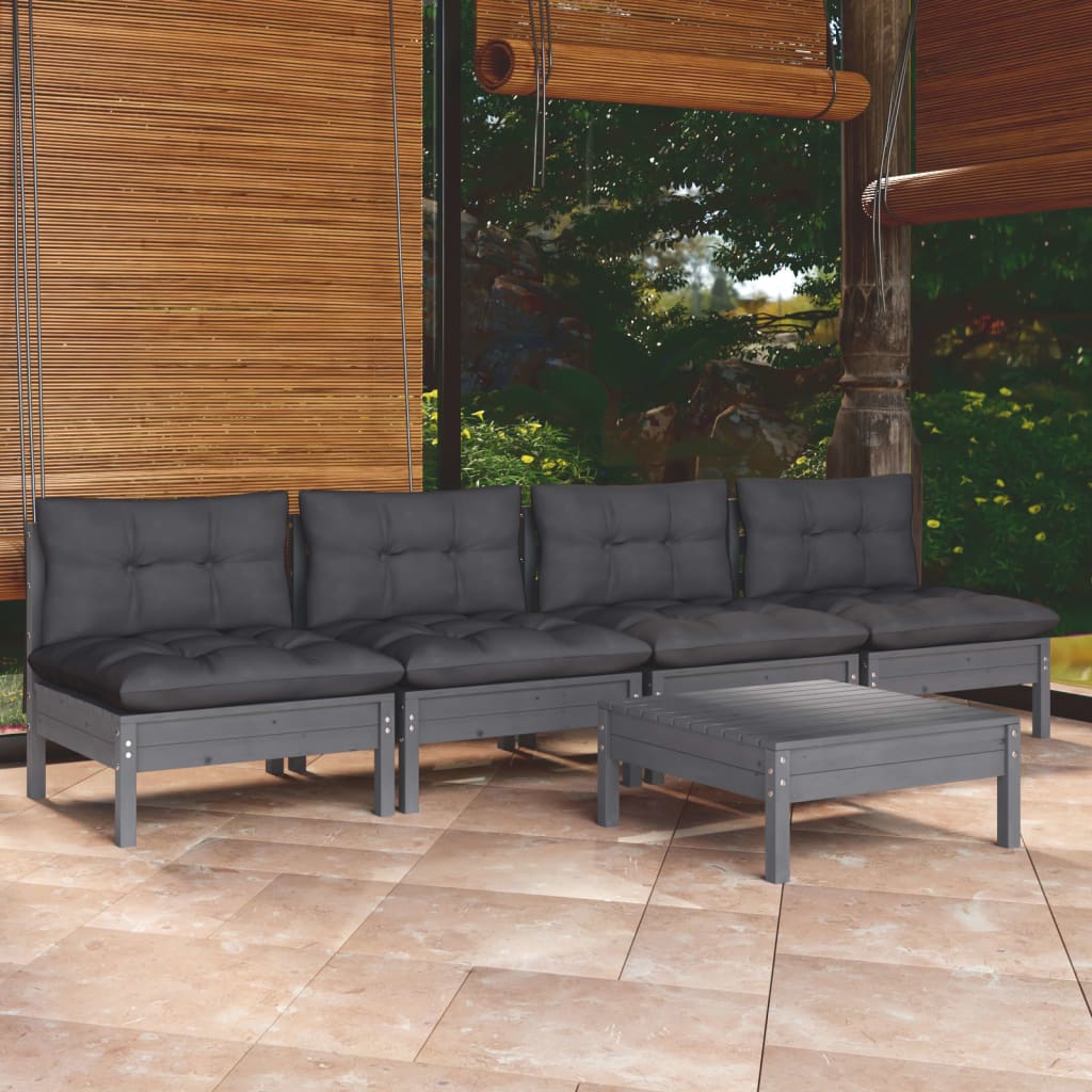 Set Mobilier Grădină Cu Perne Antracit, 5 Piese, Lemn De Pin