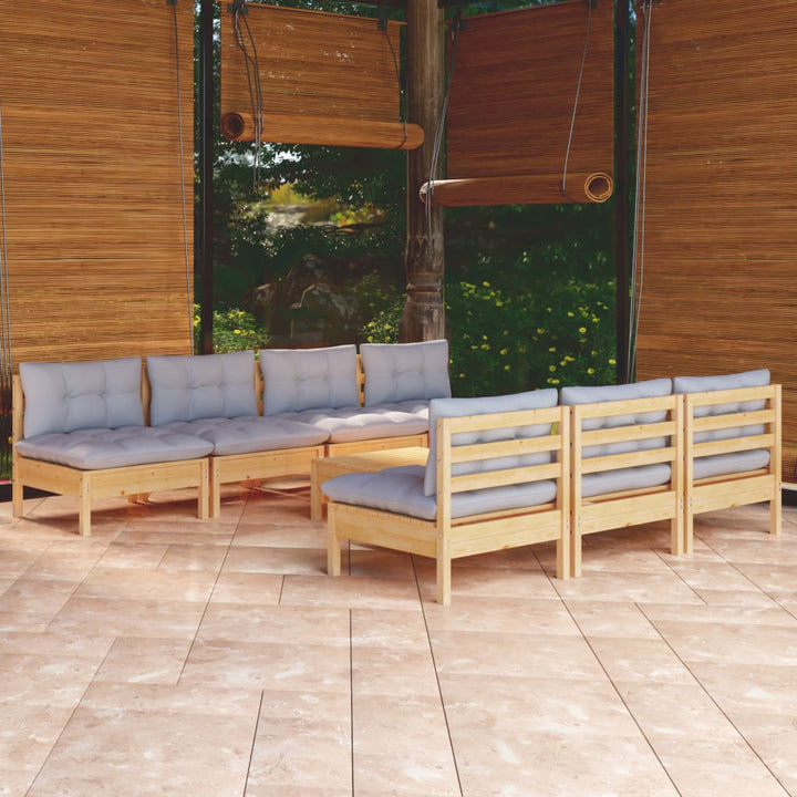 Set Mobilier De Grădină Cu Perne Antracit, 8 Piese, Lemn Pin