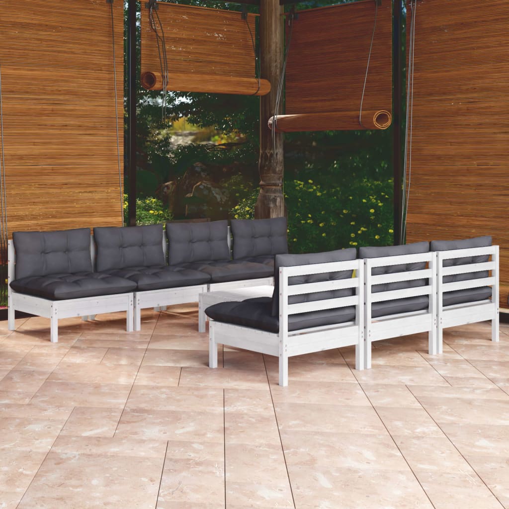 Set Mobilier De Grădină Cu Perne Antracit, 8 Piese, Lemn Pin