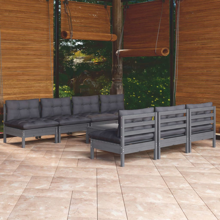 Set Mobilier De Grădină Cu Perne Antracit, 8 Piese, Lemn Pin