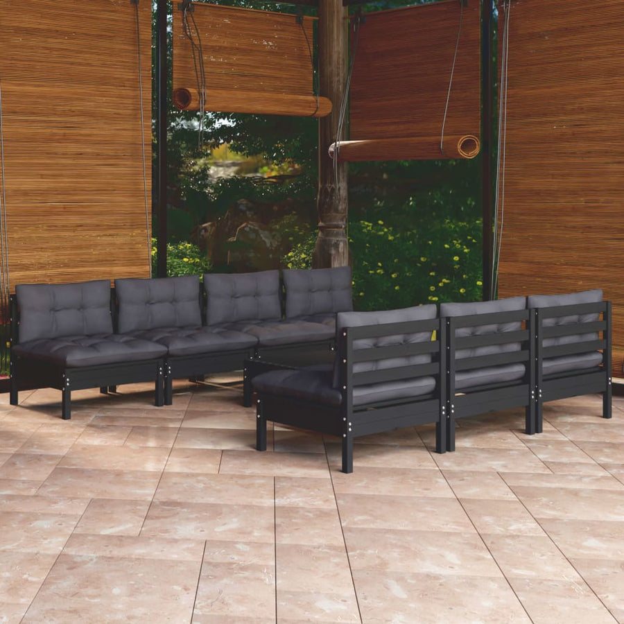 Set Mobilier De Grădină Cu Perne Antracit, 8 Piese, Lemn Pin