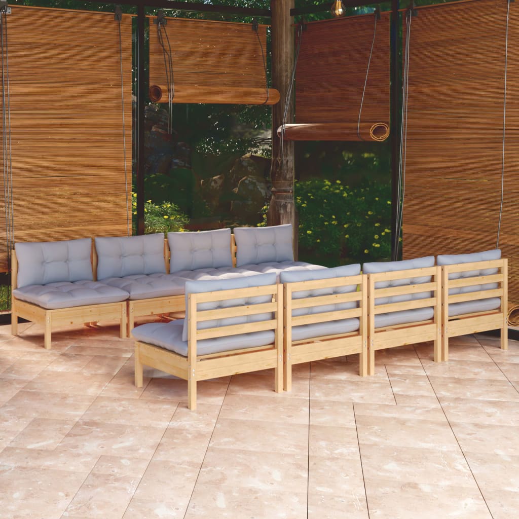 Set Mobilier De Grădină Cu Perne, 9 Piese, Lemn Masiv De Pin