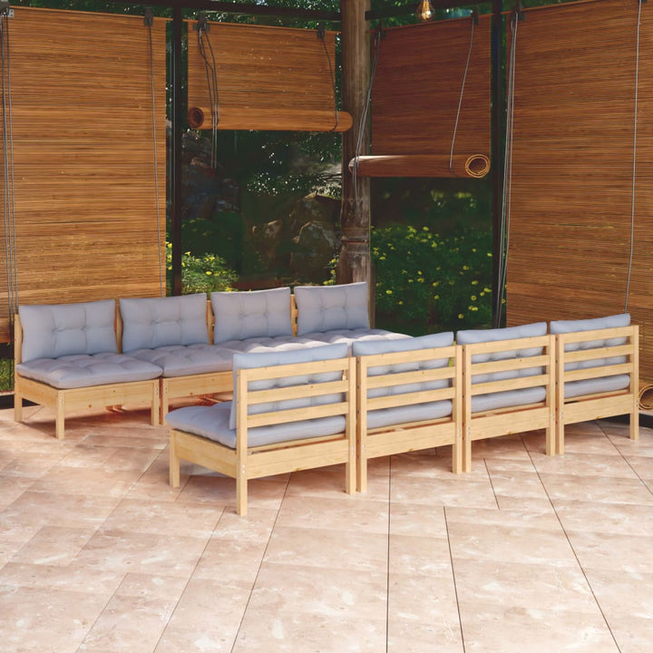 Set Mobilier De Grădină Cu Perne, 9 Piese, Lemn Masiv De Pin