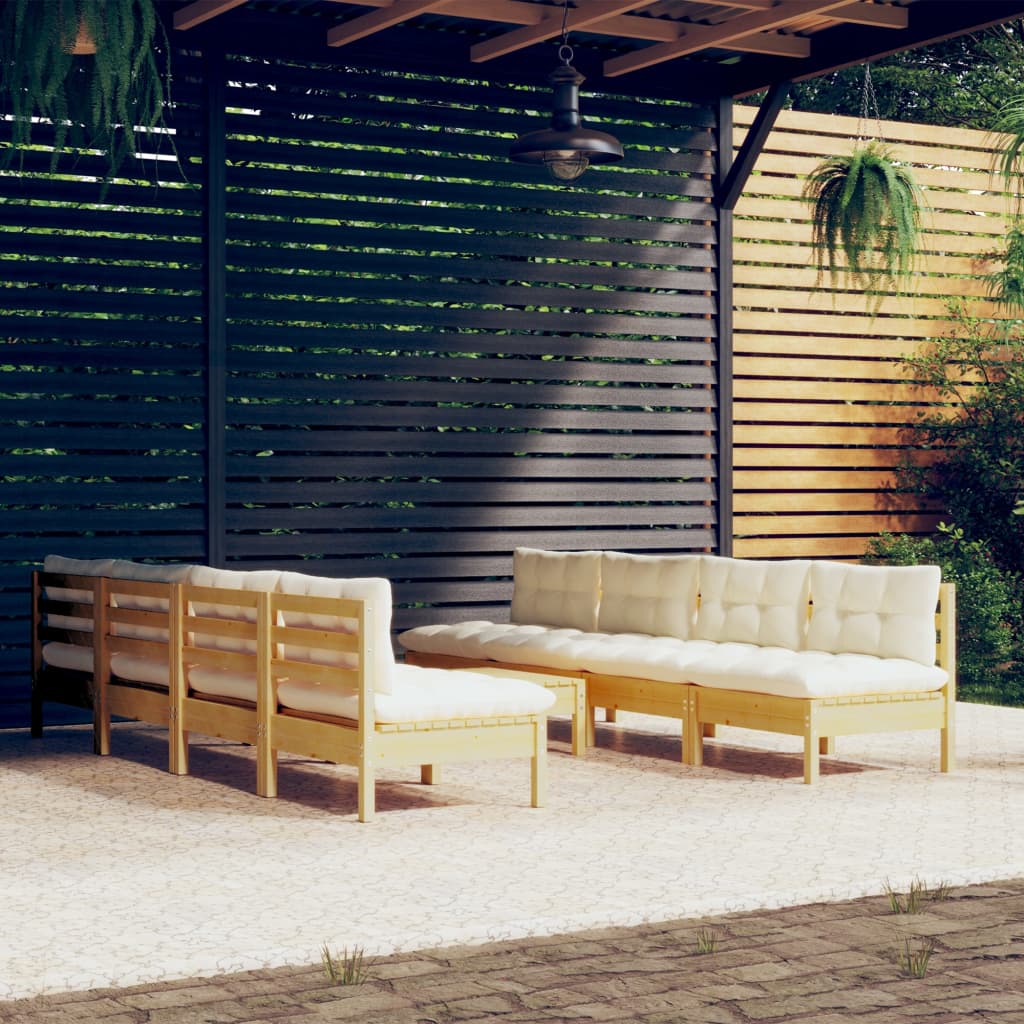 Set Mobilier De Grădină Cu Perne, 9 Piese, Lemn Masiv De Pin