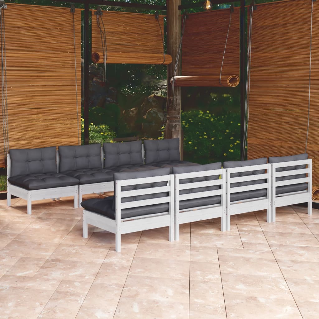 Set Mobilier De Grădină Cu Perne, 9 Piese, Lemn Masiv De Pin