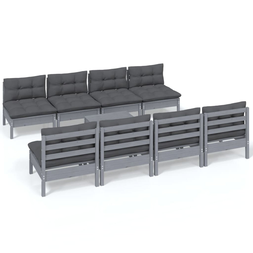 Set Mobilier De Grădină Cu Perne, 9 Piese, Lemn Masiv De Pin