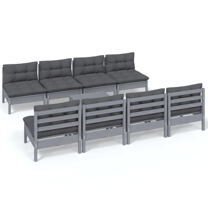 Set Mobilier De Grădină Cu Perne, 9 Piese, Lemn Masiv De Pin