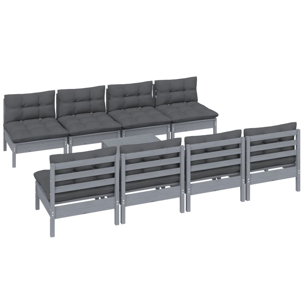 Set Mobilier De Grădină Cu Perne, 9 Piese, Lemn Masiv De Pin