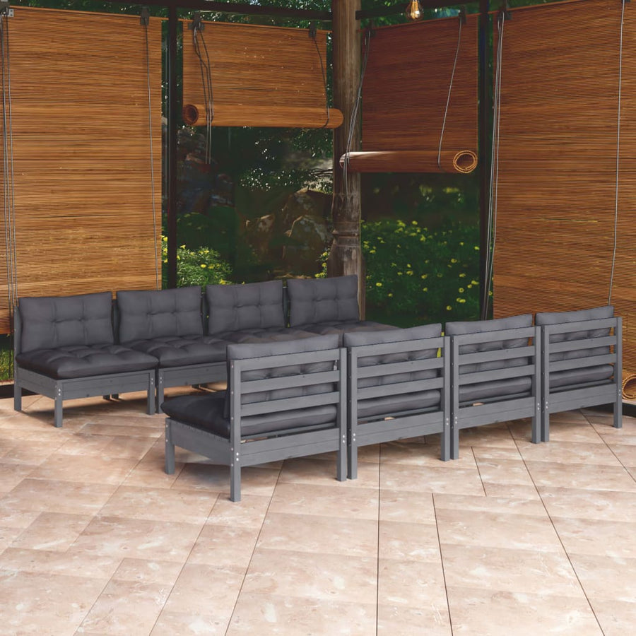 Set Mobilier De Grădină Cu Perne, 9 Piese, Lemn Masiv De Pin