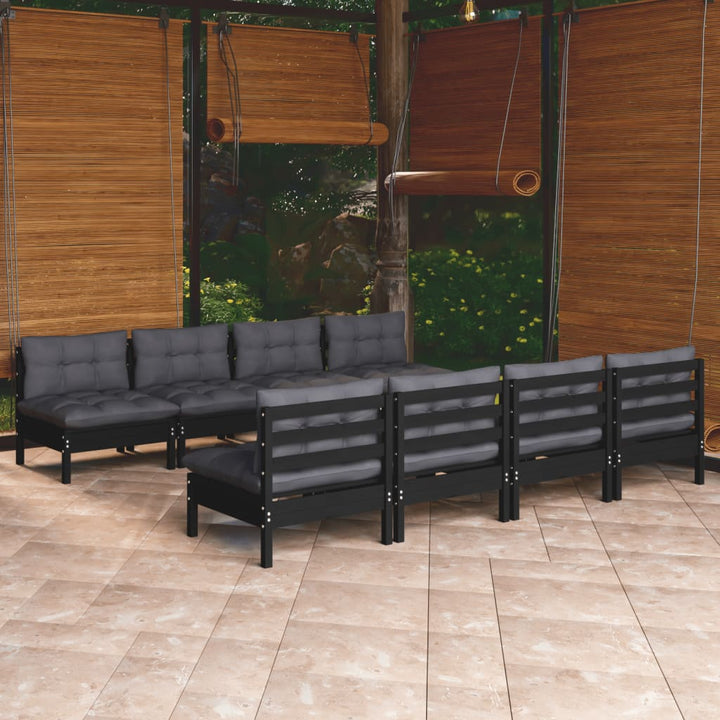 Set Mobilier De Grădină Cu Perne, 9 Piese, Lemn Masiv De Pin