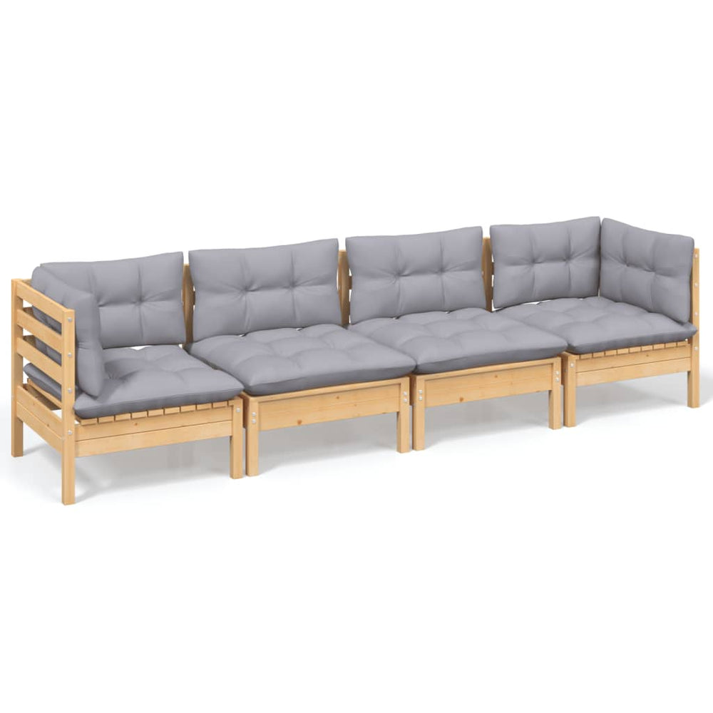 Set Mobilier Grădină Cu Perne Gri, 4 Piese, Lemn Masiv De Pin