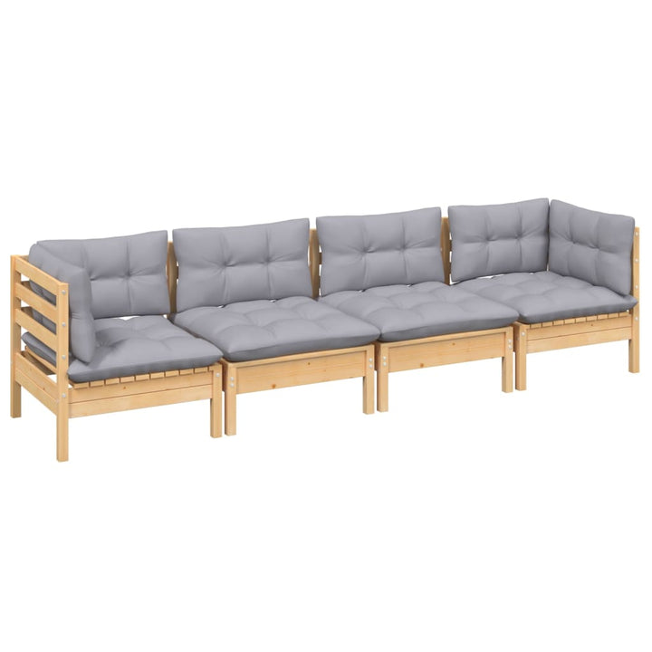Set Mobilier Grădină Cu Perne Gri, 4 Piese, Lemn Masiv De Pin
