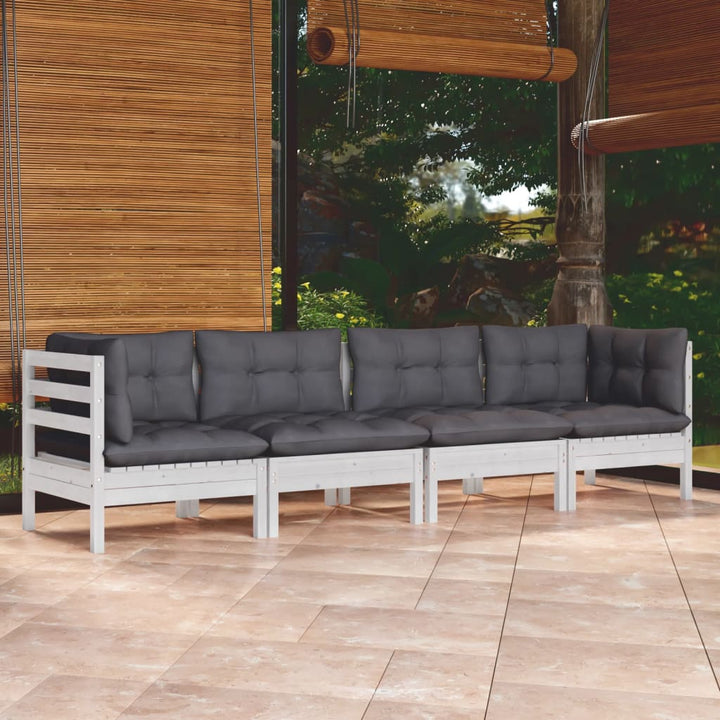 Set Mobilier Grădină Cu Perne Gri, 4 Piese, Lemn Masiv De Pin