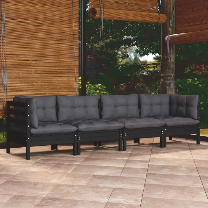 Set Mobilier Grădină Cu Perne Gri, 4 Piese, Lemn Masiv De Pin