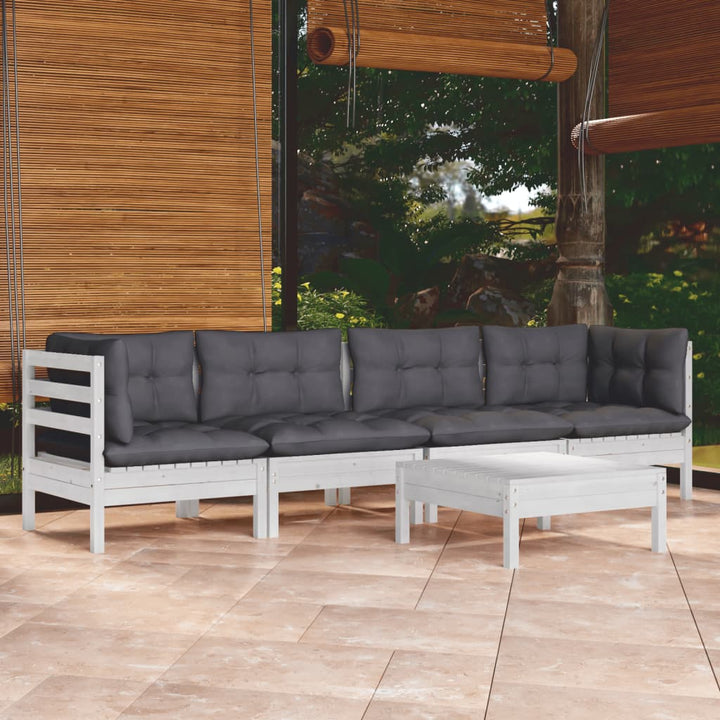 Set Mobilier Grădină Cu Perne Gri, 5 Piese, Lemn Masiv De Pin