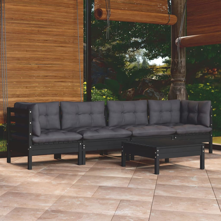 Set Mobilier Grădină Cu Perne Gri, 5 Piese, Lemn Masiv De Pin