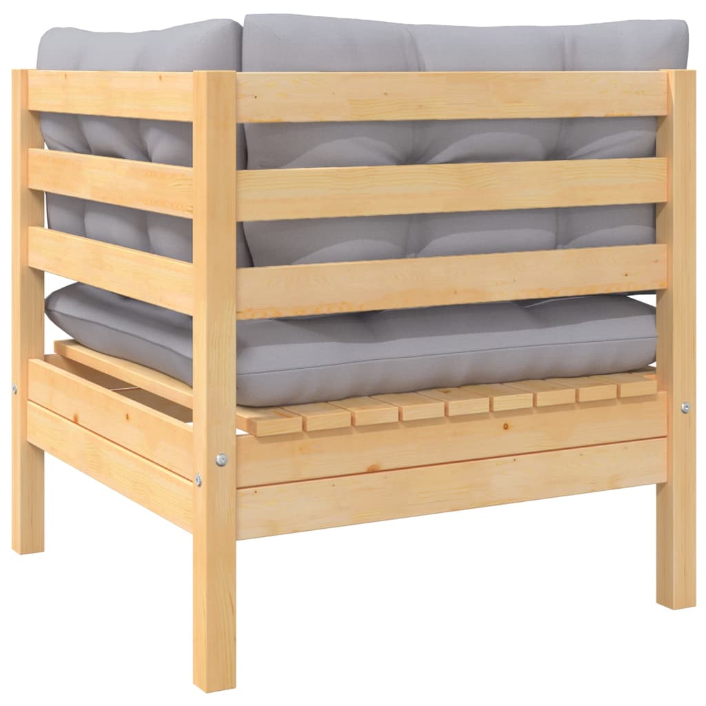 Set Mobilier De Grădină Cu Perne Gri, 8 Piese, Lemn Masiv Pin