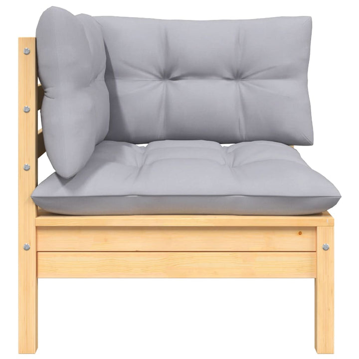 Set Mobilier De Grădină Cu Perne Gri, 8 Piese, Lemn Masiv Pin