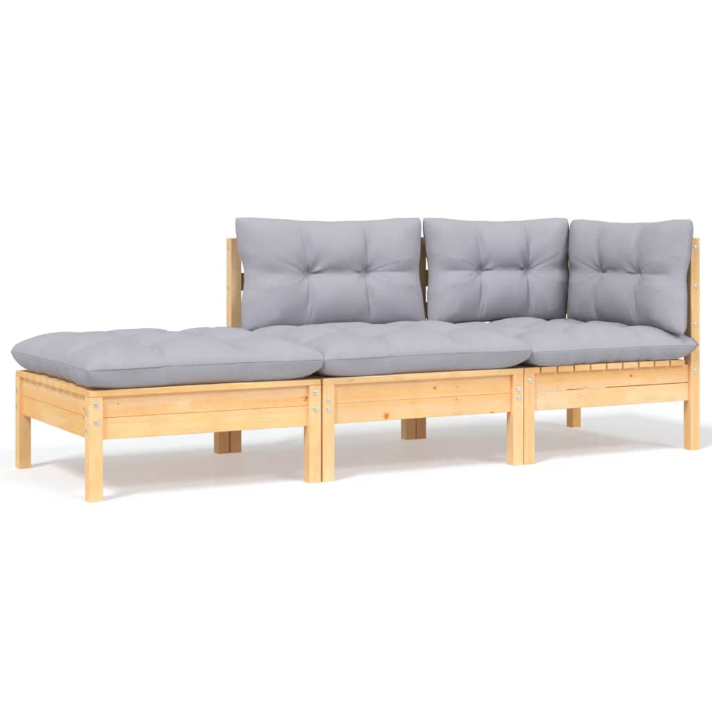 Set Mobilier De Grădină Cu Perne Gri, 8 Piese, Lemn Masiv Pin
