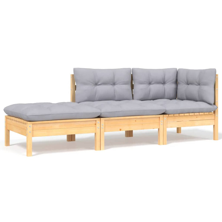 Set Mobilier De Grădină Cu Perne Gri, 8 Piese, Lemn Masiv Pin