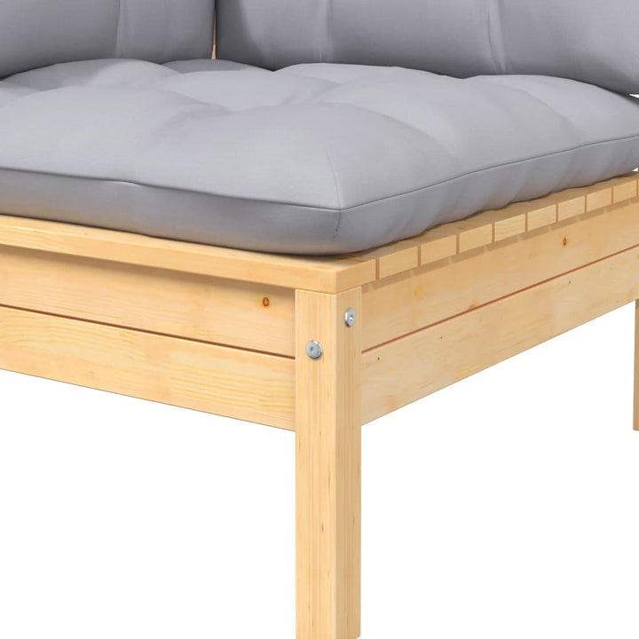 Set Mobilier De Grădină Cu Perne Gri, 8 Piese, Lemn Masiv Pin