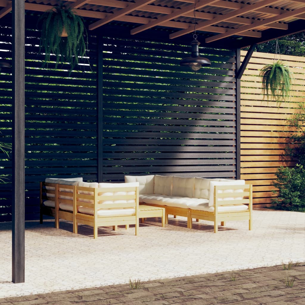 Set Mobilier De Grădină Cu Perne Gri, 8 Piese, Lemn Masiv Pin