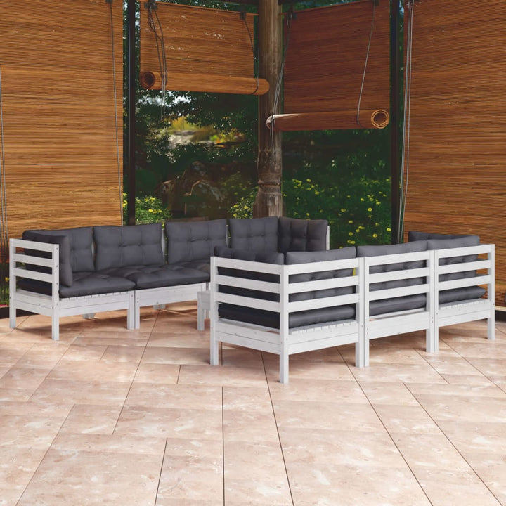 Set Mobilier De Grădină Cu Perne Gri, 8 Piese, Lemn Masiv Pin