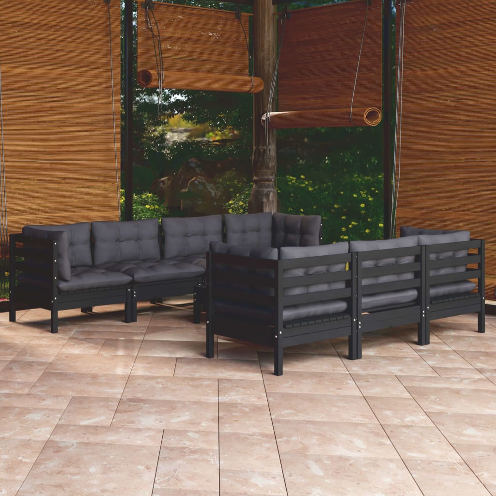 Set Mobilier De Grădină Cu Perne Gri, 8 Piese, Lemn Masiv Pin