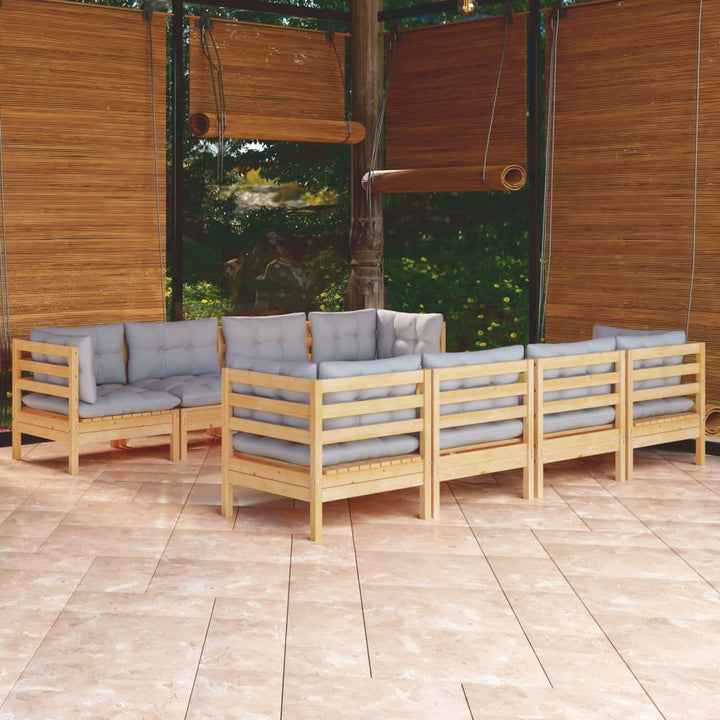 Set Mobilier De Grădină Cu Perne, 9 Piese, Lemn Masiv De Pin