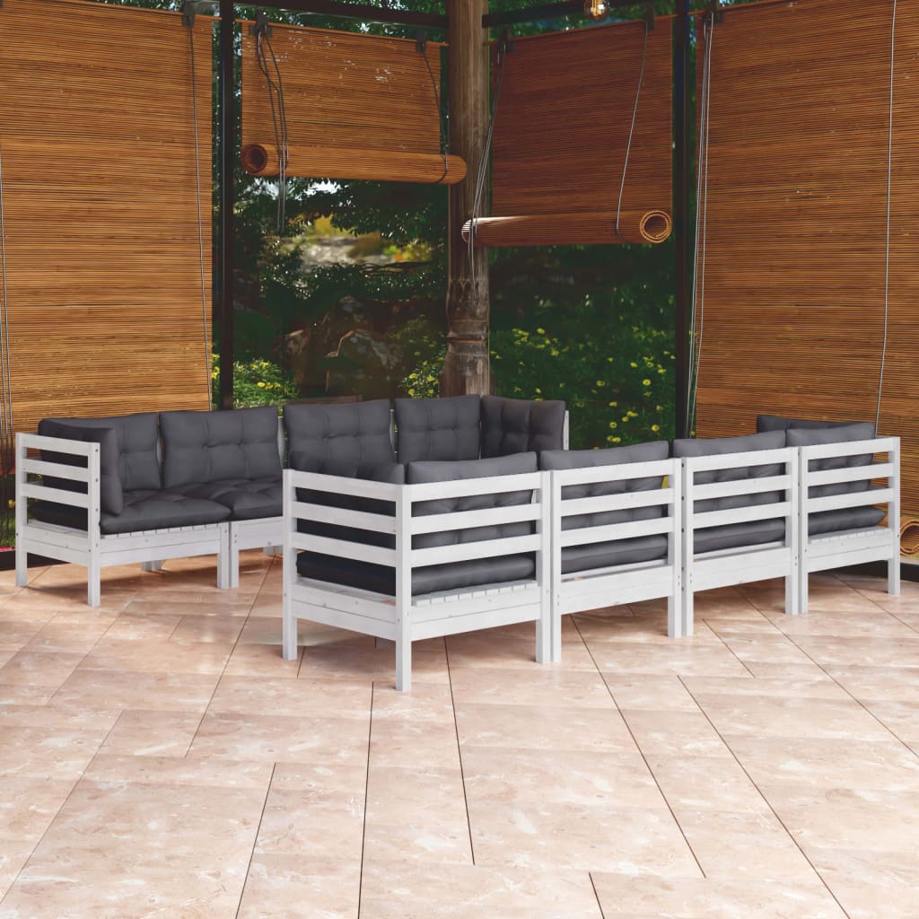 Set Mobilier De Grădină Cu Perne, 9 Piese, Lemn Masiv De Pin