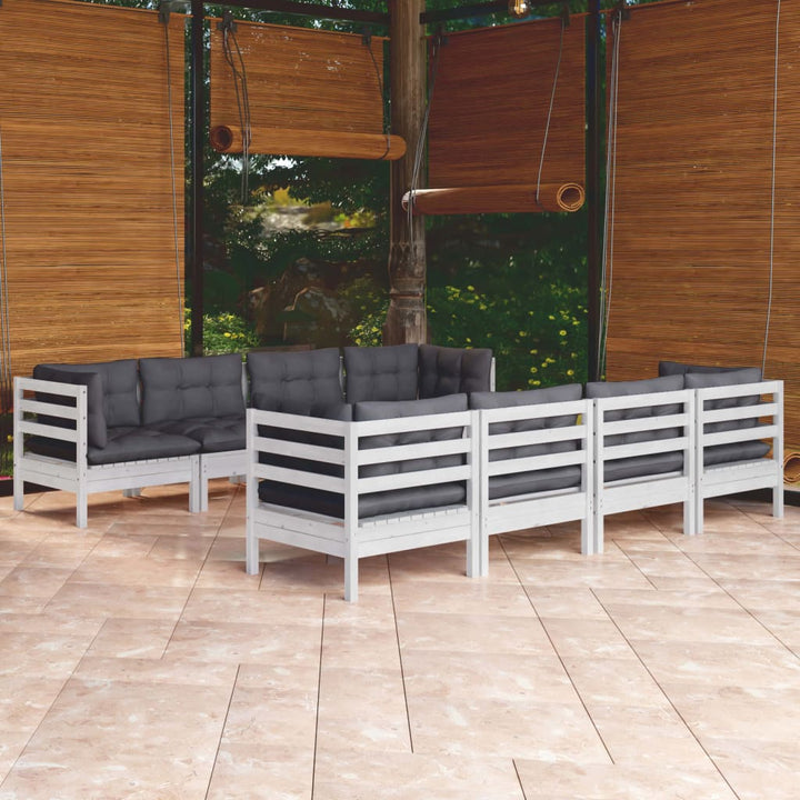 Set Mobilier De Grădină Cu Perne, 9 Piese, Lemn Masiv De Pin